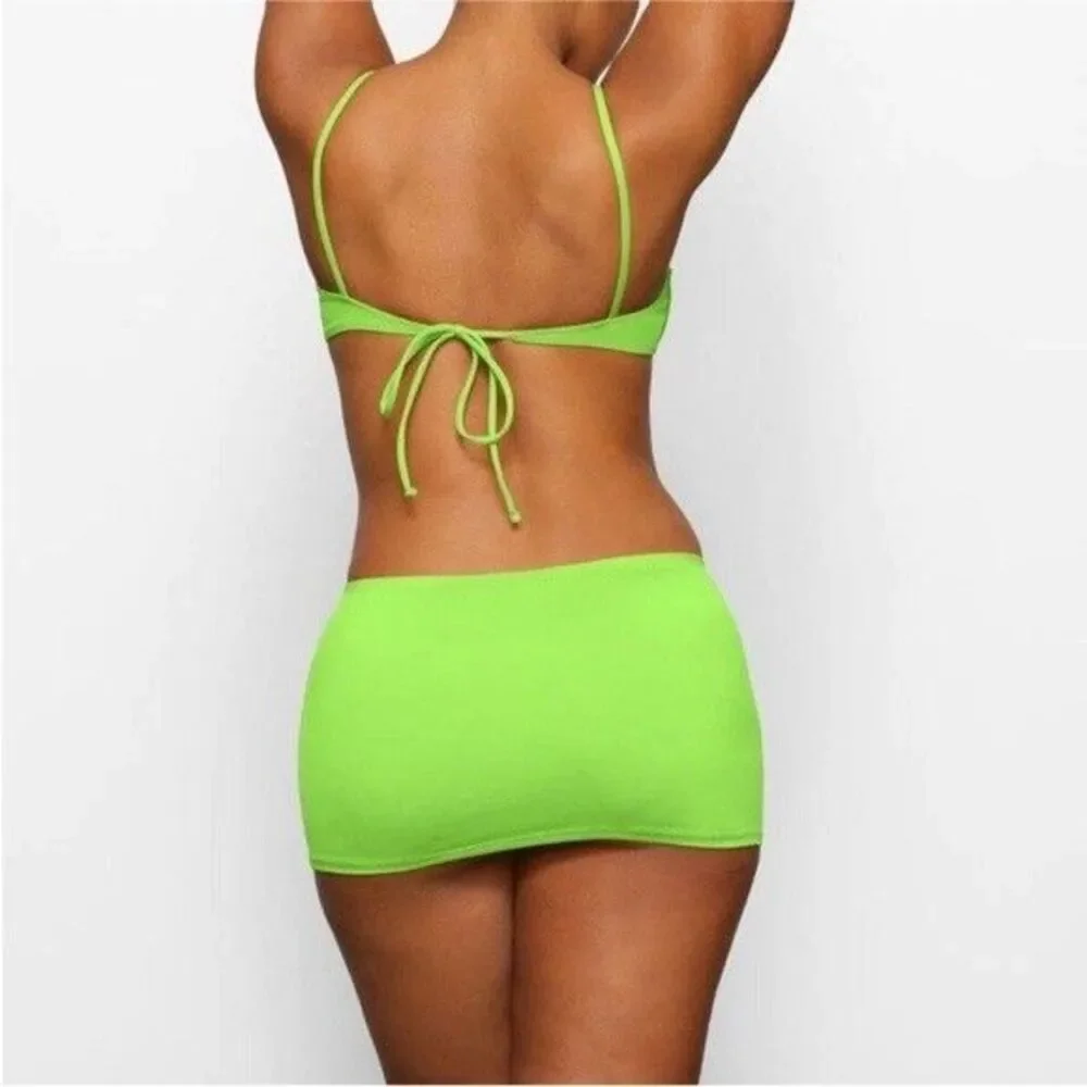 SKIMS Women Size 2X Recycled Swim Micro Mini Skirt Neon Green CU-SKT-2845 NEW